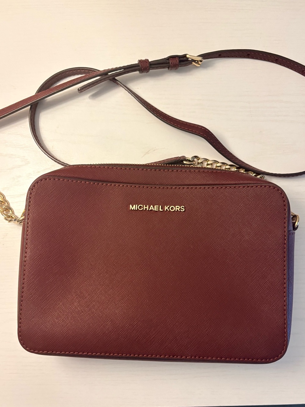 Michael Kors Saffiano Crossbody Bag in Burgundy Red